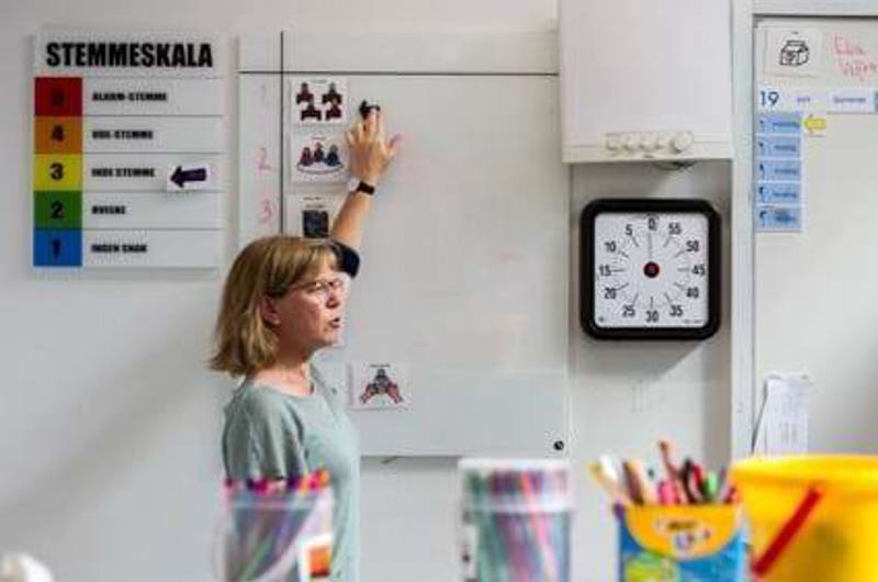 Lærer foran tavlen i klasselokalet